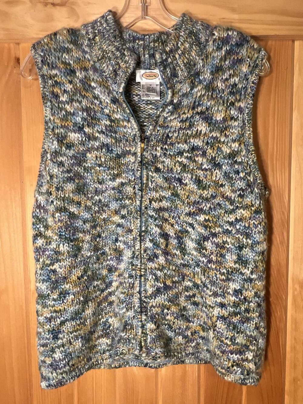 Talbots Vintage Multicolor Wool Blend Mock Neck Full Zip Sweater Vest Size M